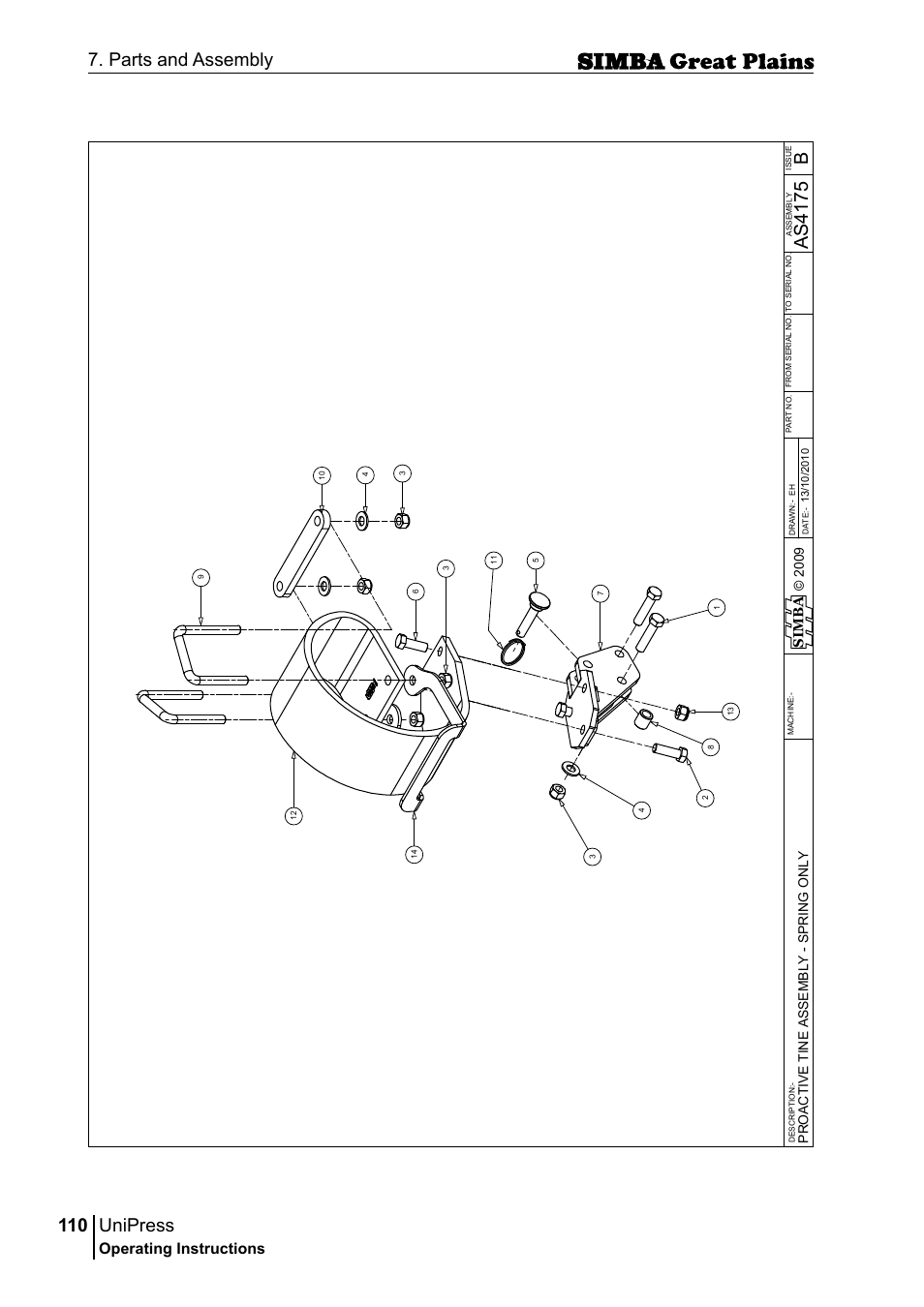 Unipress, 110 7. parts and assembly, Bas 41 75 | Operating instructions, Si m b a | Great Plains P17921E Operator Manual User Manual | Page 110 / 210