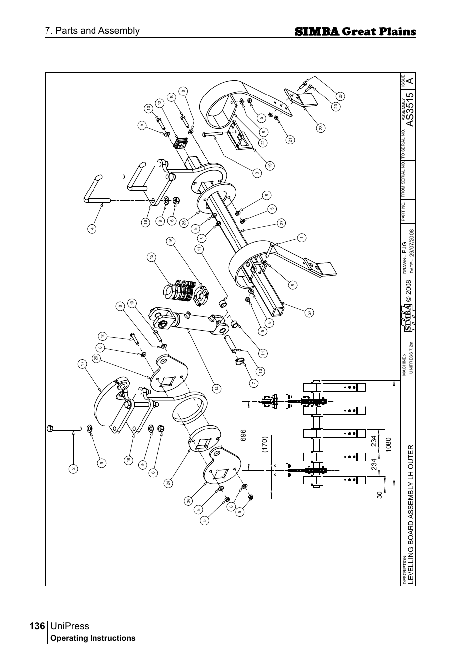 Unipress, 136 7. parts and assembly, Aas 35 15 | Operating instructions, Si m b a | Great Plains P17921E Operator Manual User Manual | Page 136 / 210