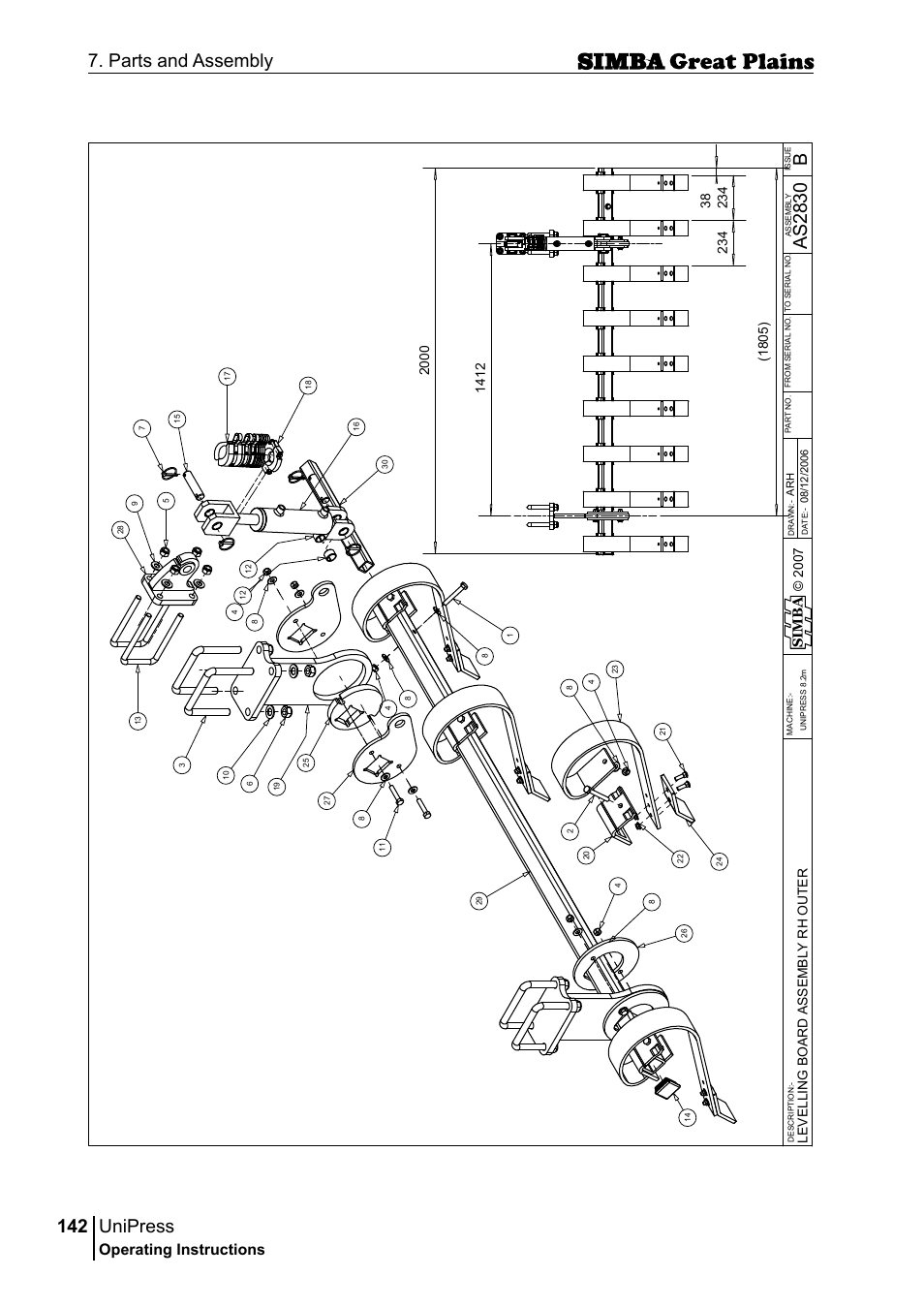 Unipress, Bas 28 30, Parts and assembly | Operating instructions, Sim b a | Great Plains P17921E Operator Manual User Manual | Page 142 / 210