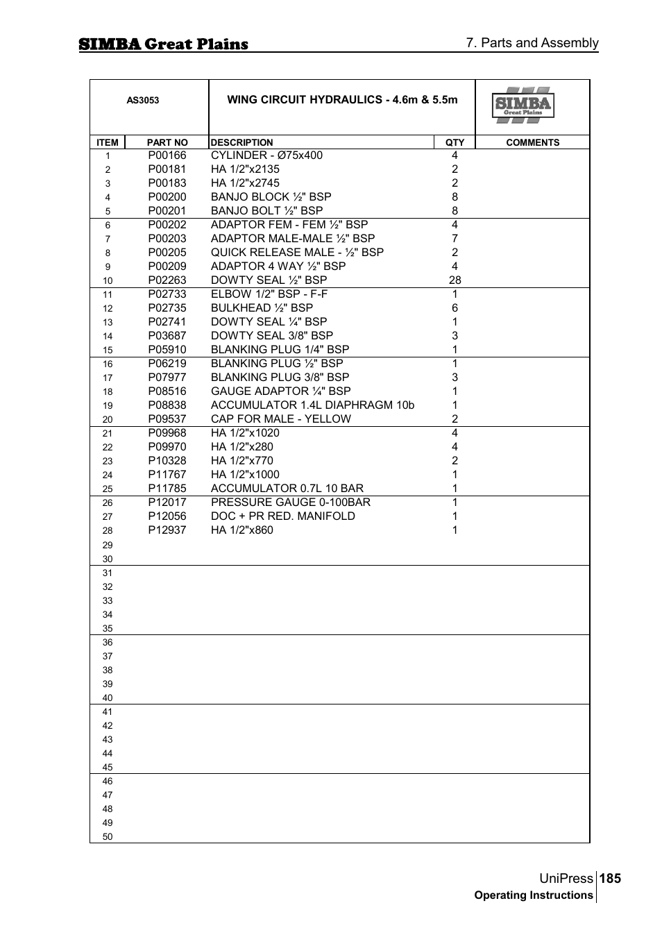 185 unipress, Parts and assembly | Great Plains P17921E Operator Manual User Manual | Page 185 / 210