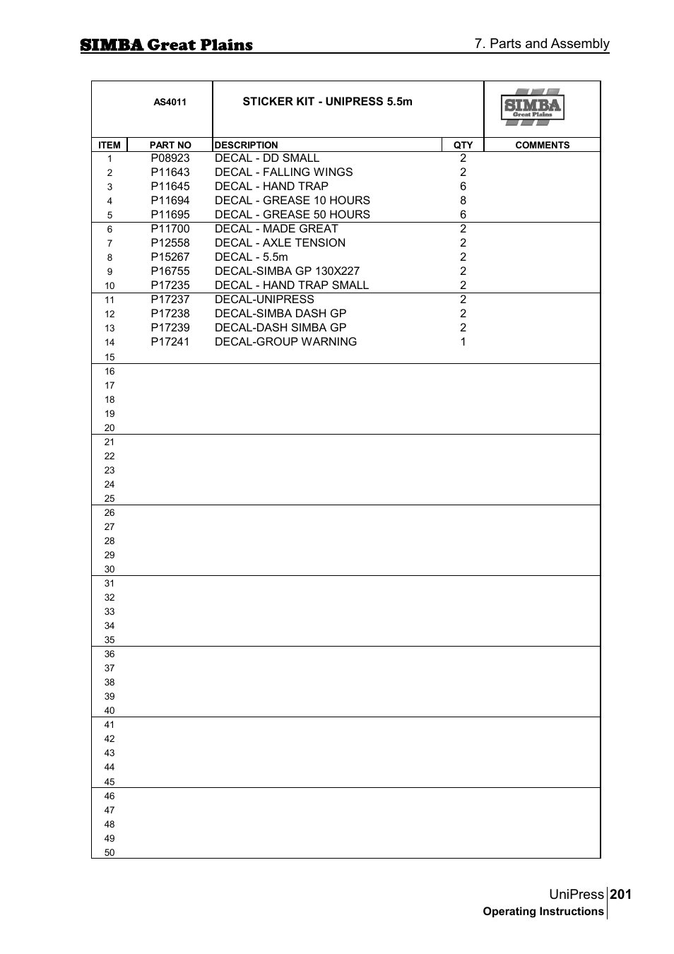 201 unipress, Parts and assembly | Great Plains P17921E Operator Manual User Manual | Page 201 / 210