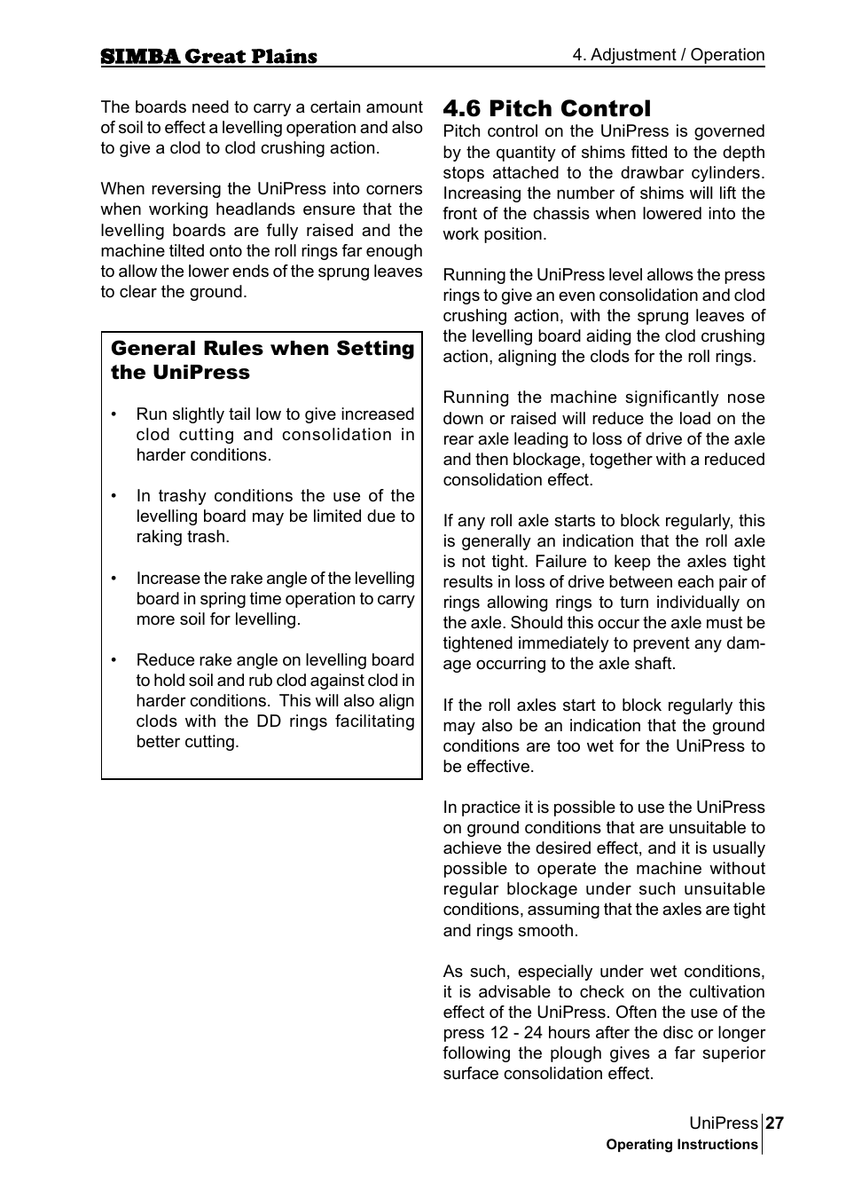 6 pitch control | Great Plains P17921E Operator Manual User Manual | Page 27 / 210