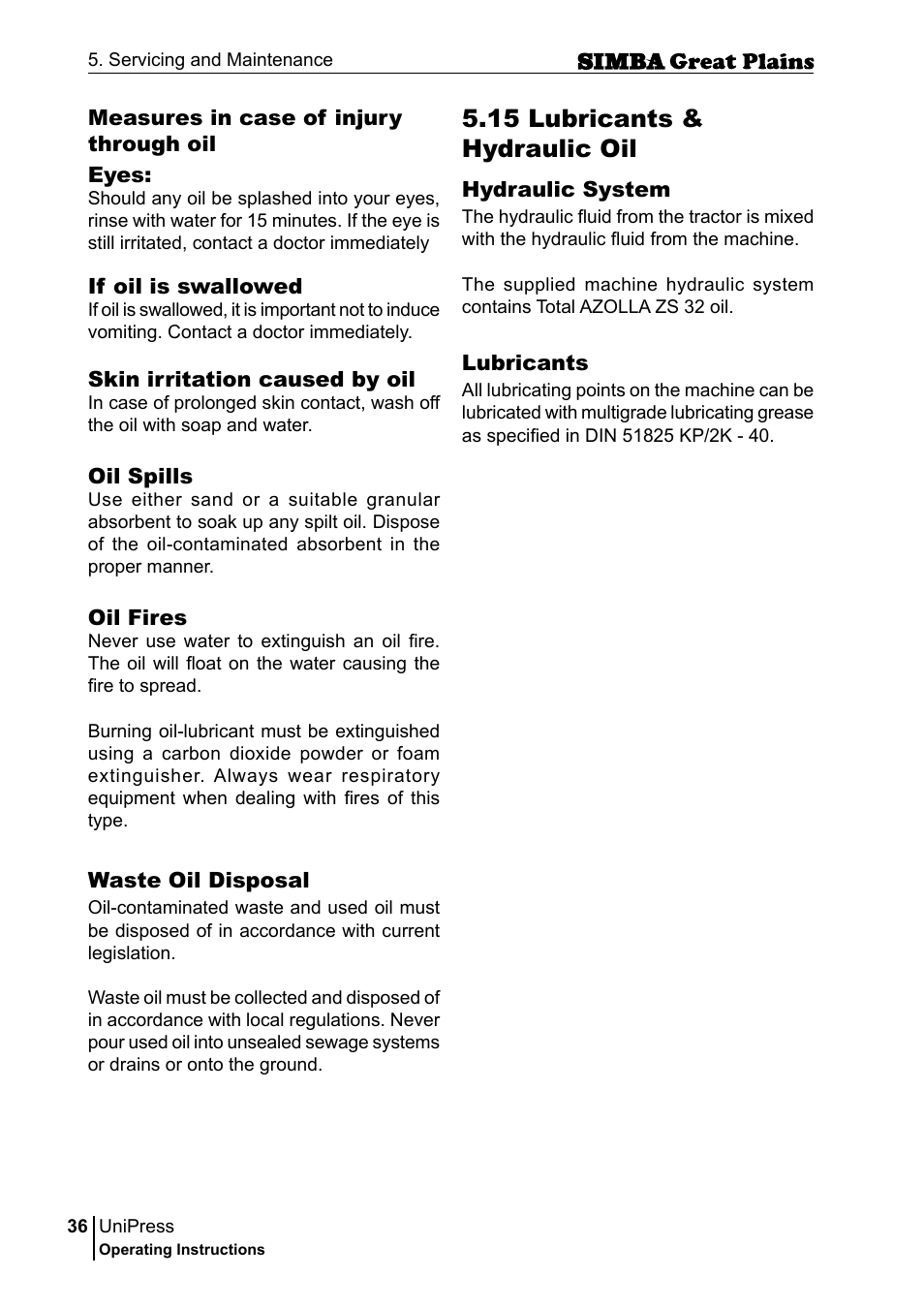 15 lubricants & hydraulic oil | Great Plains P17921E Operator Manual User Manual | Page 36 / 210
