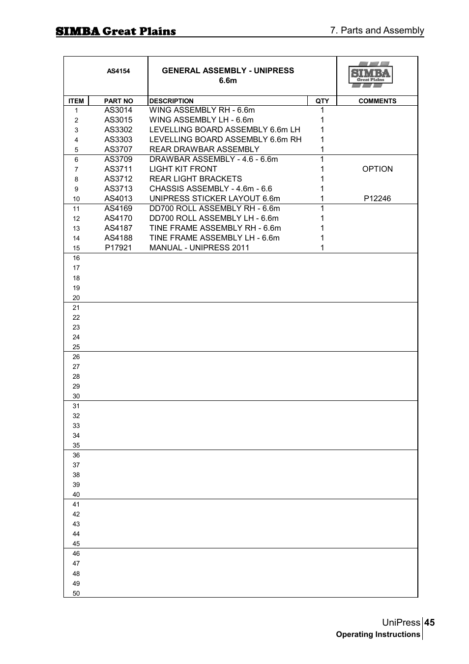 45 unipress, Parts and assembly | Great Plains P17921E Operator Manual User Manual | Page 45 / 210