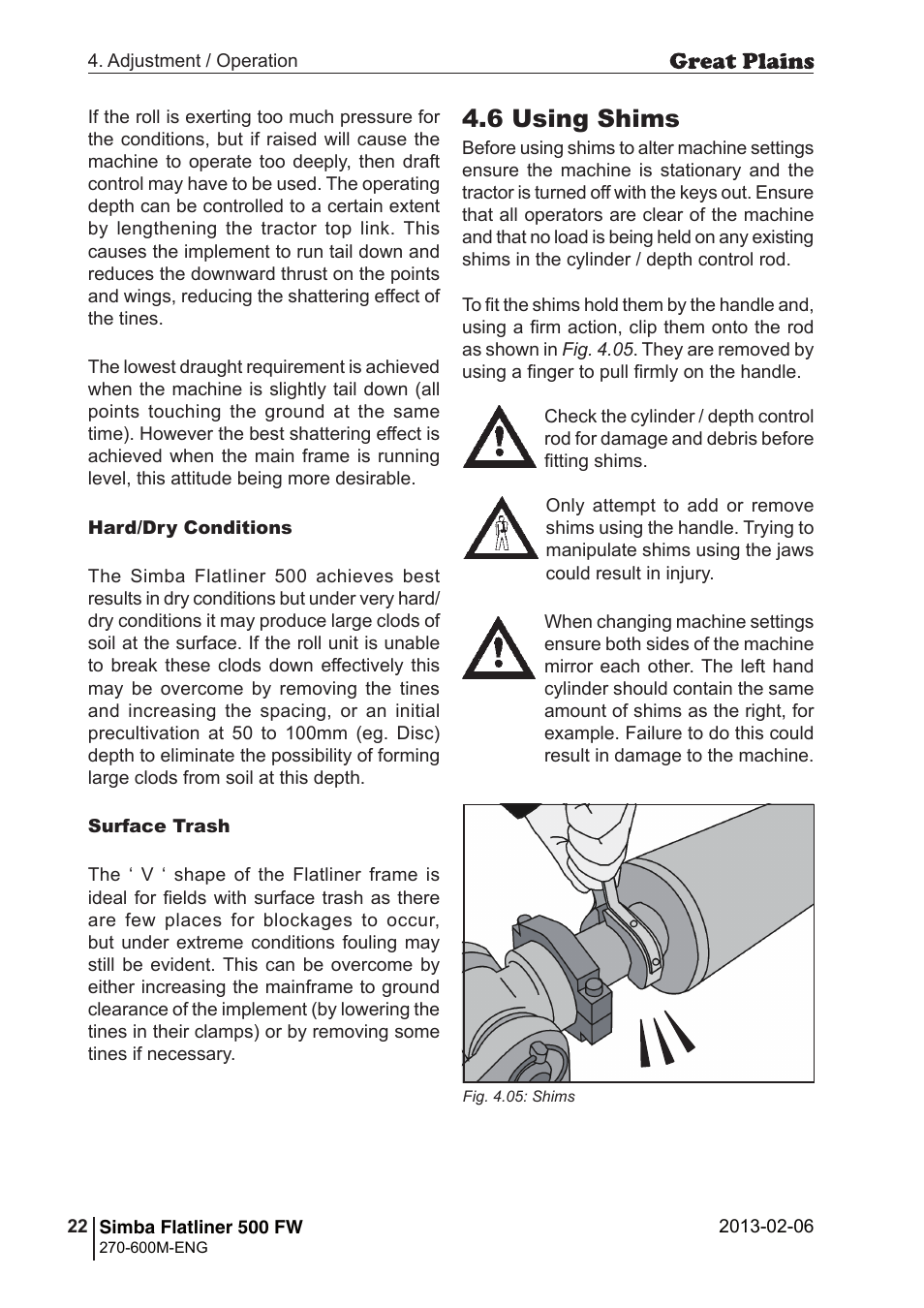 6 using shims | Great Plains Simba Flatliner 500 FW Operator Manual User Manual | Page 22 / 34