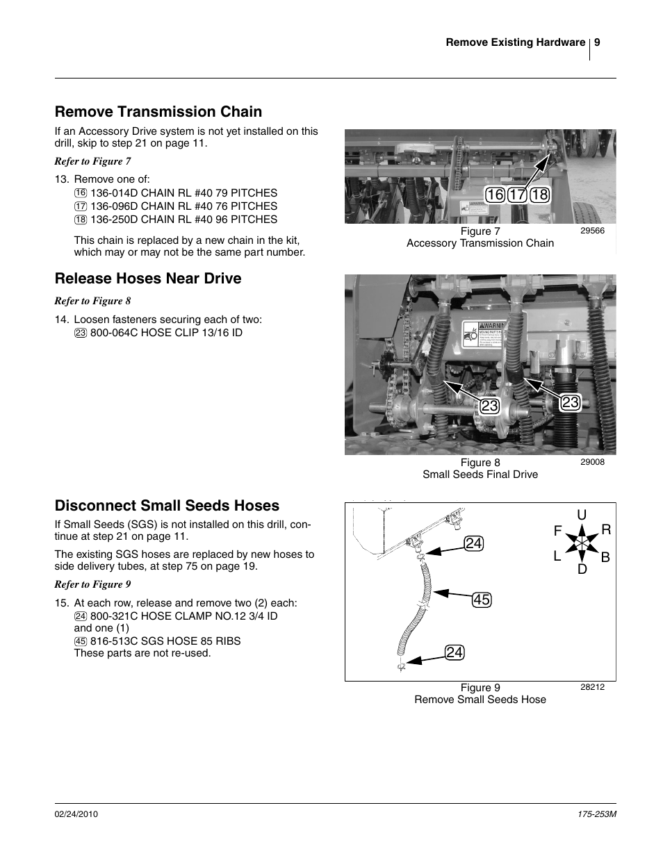 Remove transmission chain, Release hoses near drive, Disconnect small seeds hoses | Step 13, as the handles remain on the sgs bo | Great Plains 800EW  Operator Manual User Manual | Page 11 / 46