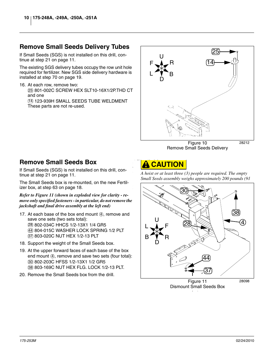 Remove small seeds delivery tubes, Remove small seeds box, Caution | Great Plains 800EW  Operator Manual User Manual | Page 12 / 46
