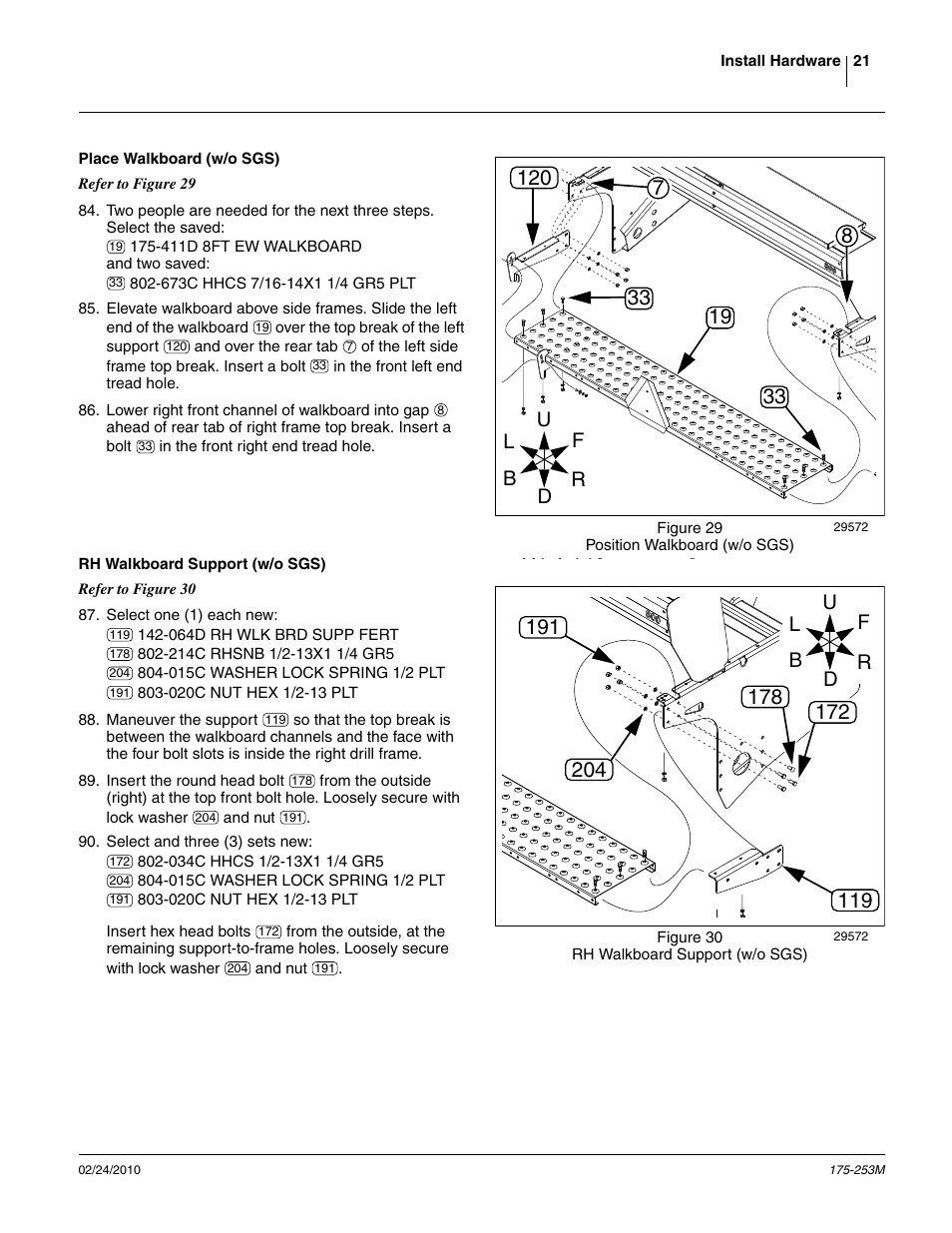 Place walkboard (w/o sgs), Rh walkboard support (w/o sgs) | Great Plains 800EW  Operator Manual User Manual | Page 23 / 46