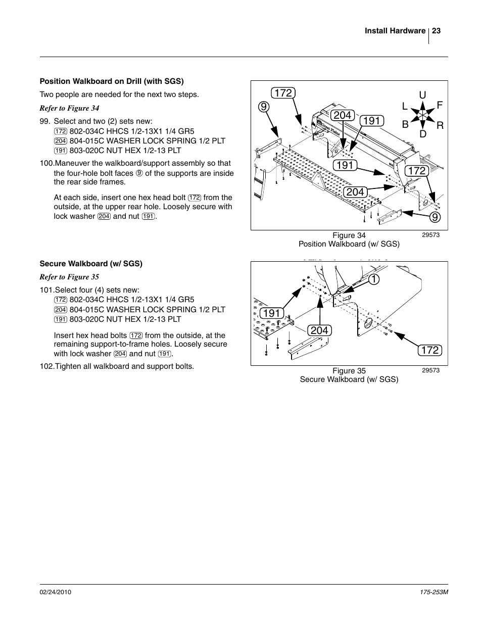 Position walkboard on drill (with sgs), Secure walkboard (w/ sgs) | Great Plains 800EW  Operator Manual User Manual | Page 25 / 46