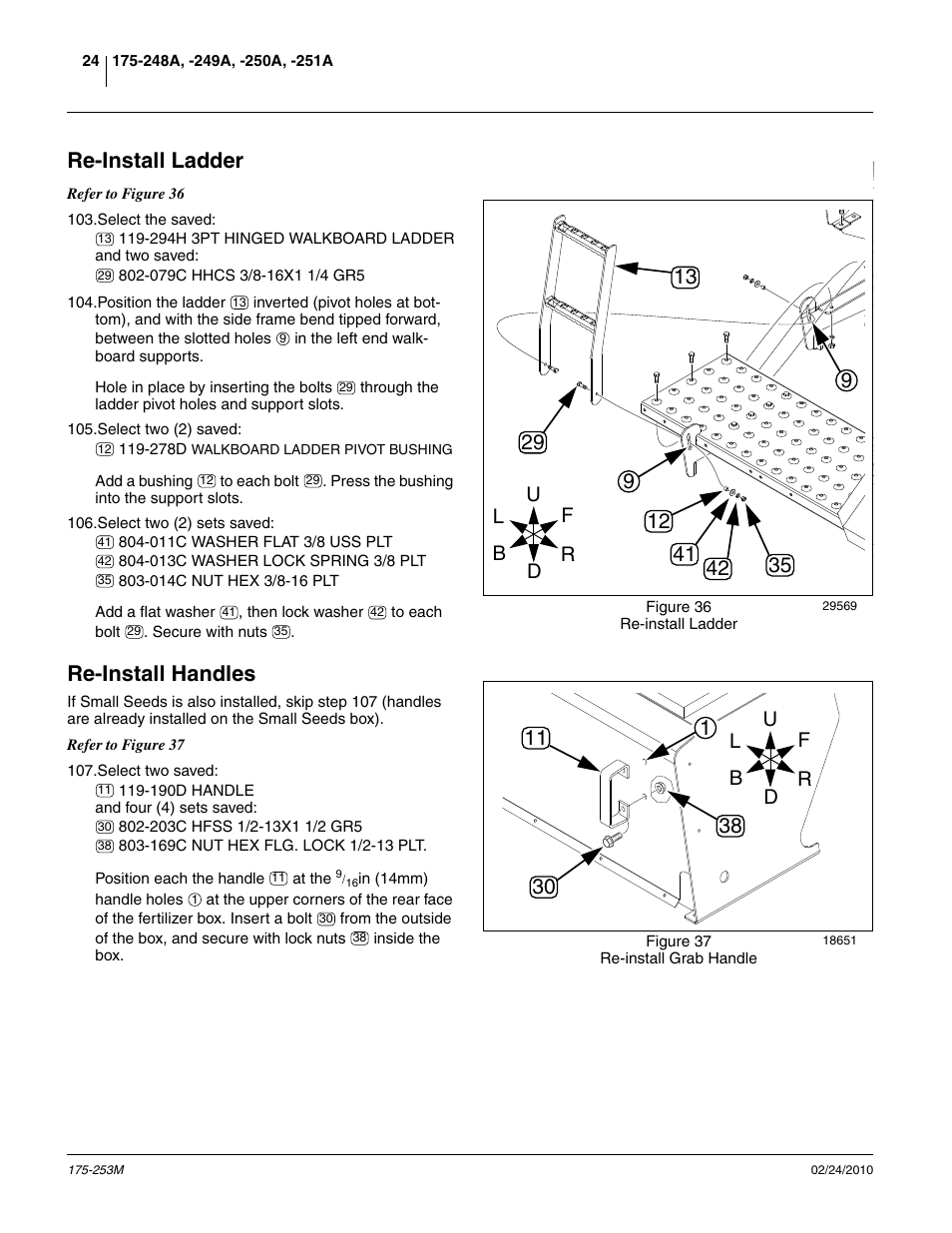 Re-install ladder, Re-install handles, Re-install ladder re-install handles | 103 on, Step 107 | Great Plains 800EW  Operator Manual User Manual | Page 26 / 46
