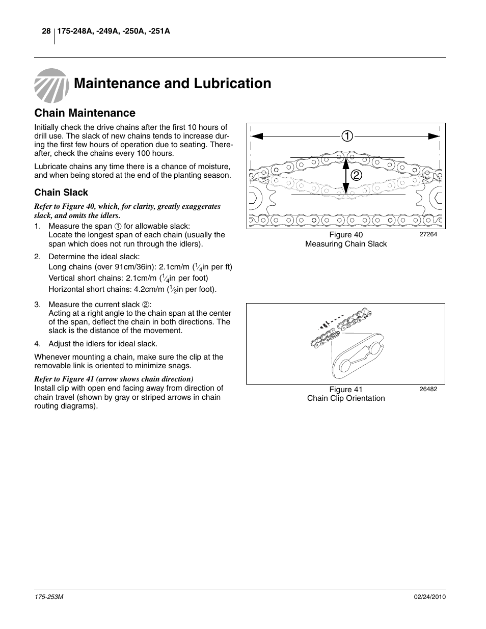 Maintenance and lubrication, Chain maintenance, Maintenance | Chain slack | Great Plains 800EW  Operator Manual User Manual | Page 30 / 46