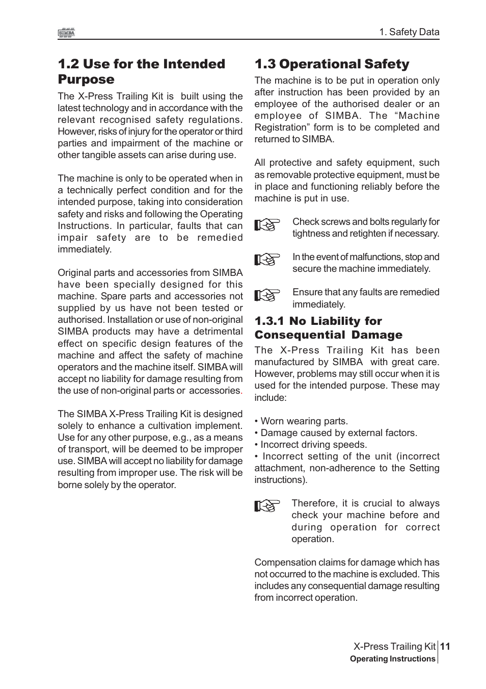 3 operational safety, 2 use for the intended purpose | Great Plains P16867 Serial No 18009156 User Manual | Page 11 / 46