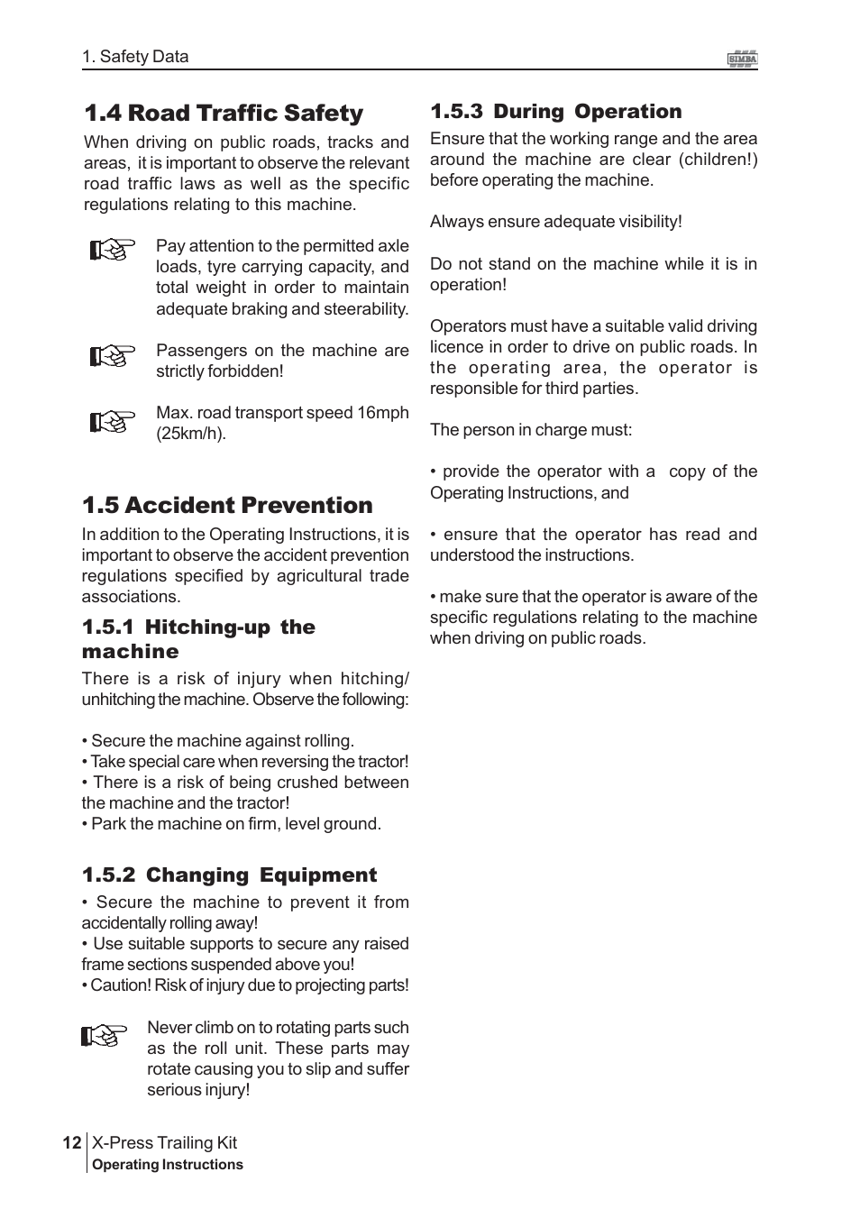 5 accident prevention, 4 road traffic safety | Great Plains P16867 Serial No 18009156 User Manual | Page 12 / 46