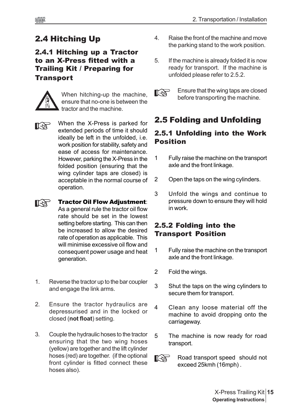 5 folding and unfolding, 4 hitching up | Great Plains P16867 Serial No 18009156 User Manual | Page 15 / 46