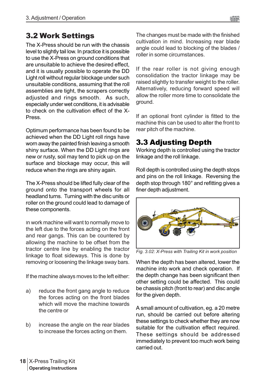 3 adjusting depth, 2 work settings | Great Plains P16867 Serial No 18009156 User Manual | Page 18 / 46
