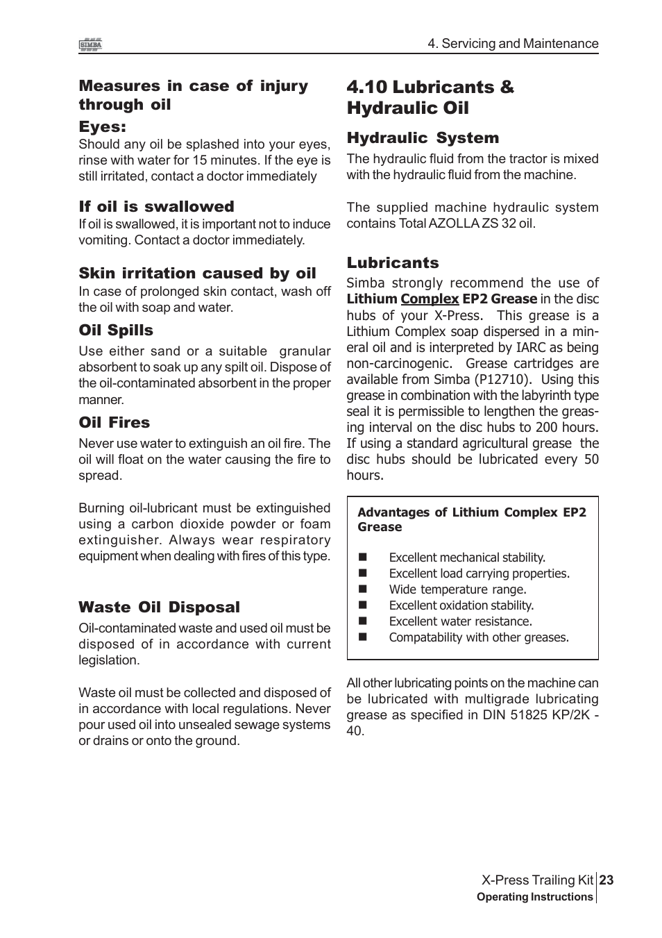 10 lubricants & hydraulic oil | Great Plains P16867 Serial No 18009156 User Manual | Page 23 / 46