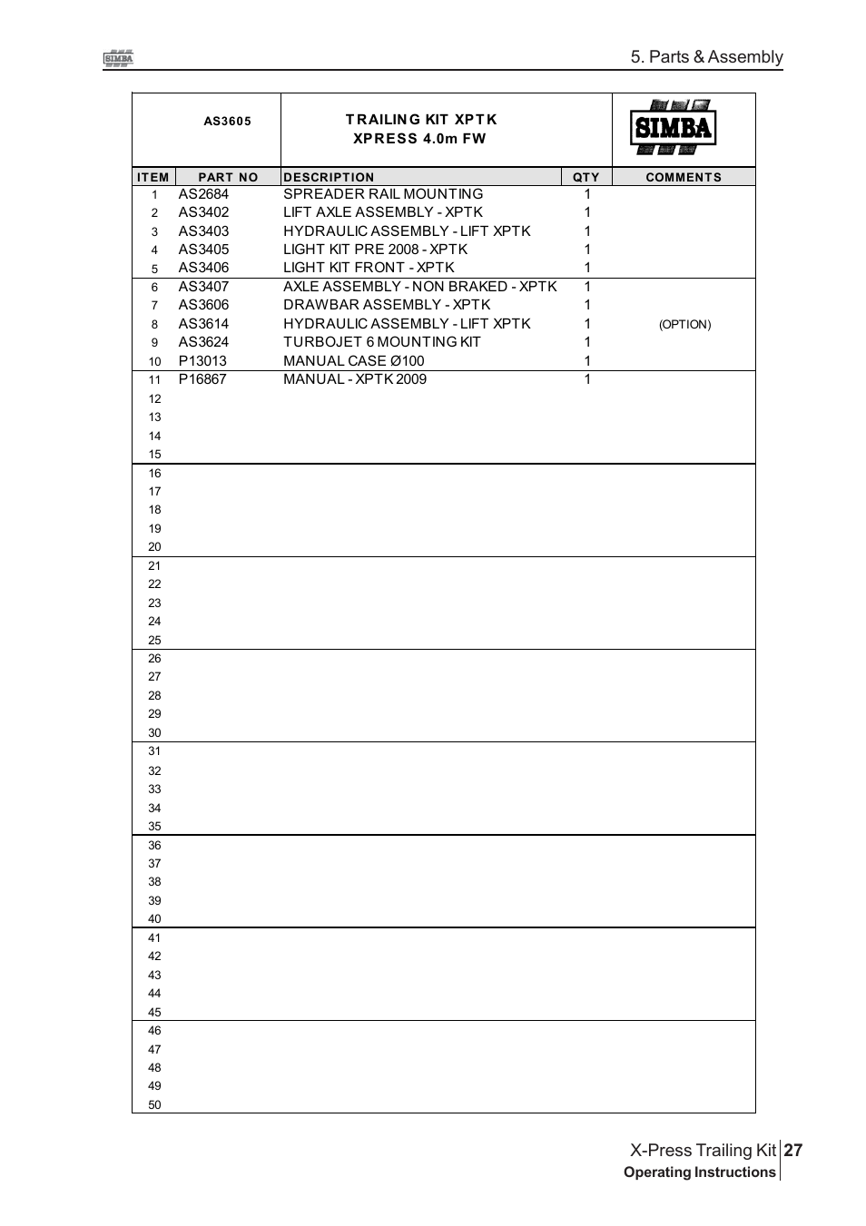 27 x-press trailing kit, Parts & assembly | Great Plains P16867 Serial No 18009156 User Manual | Page 27 / 46