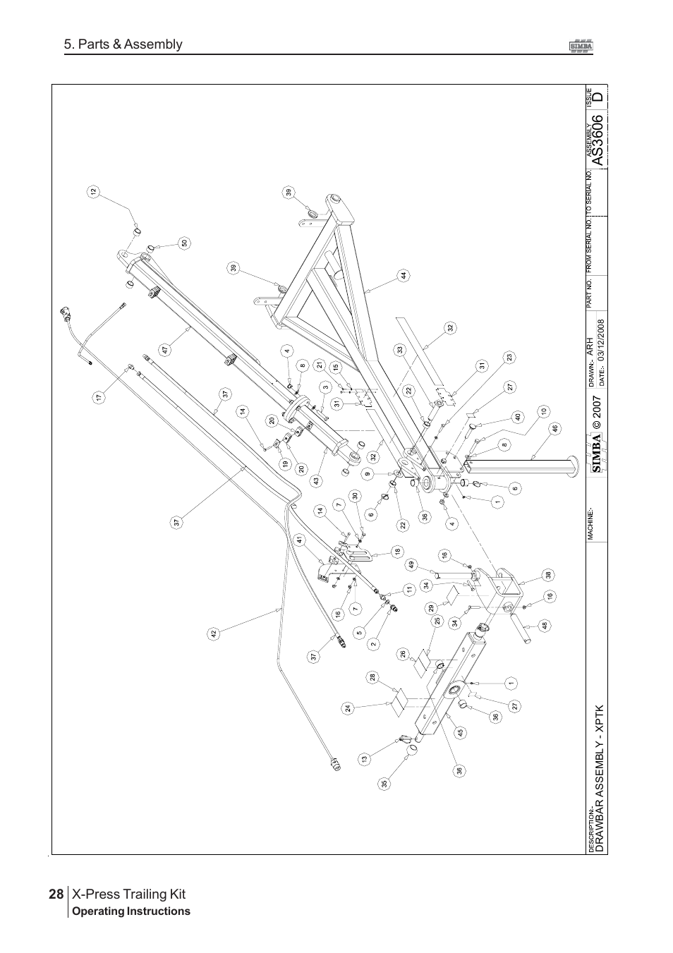 Das3 606, X-press trailing kit, 28 5. parts & assembly | Great Plains P16867 Serial No 18009156 User Manual | Page 28 / 46