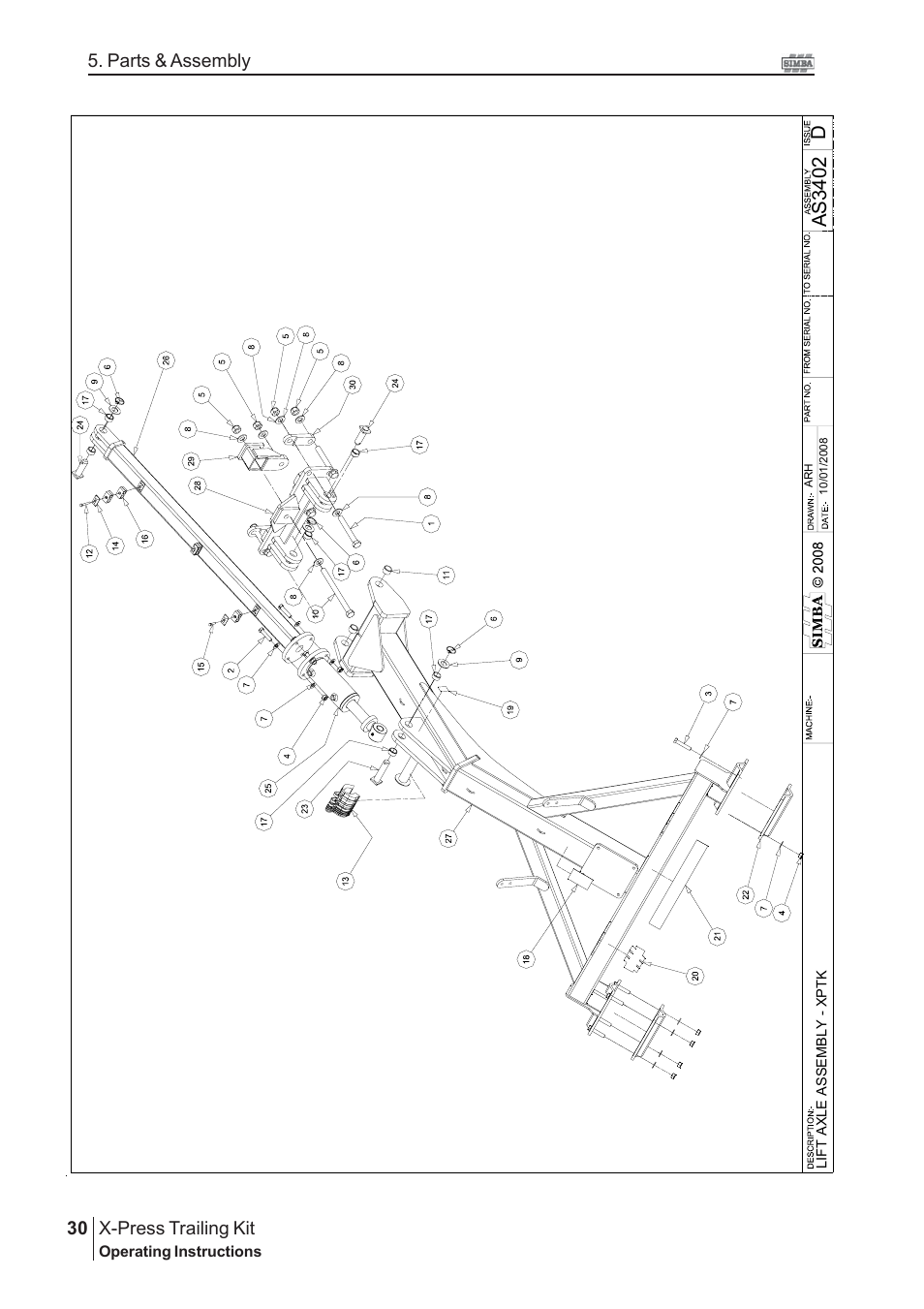 Das3 402, X-press trailing kit, 30 5. parts & assembly | Great Plains P16867 Serial No 18009156 User Manual | Page 30 / 46