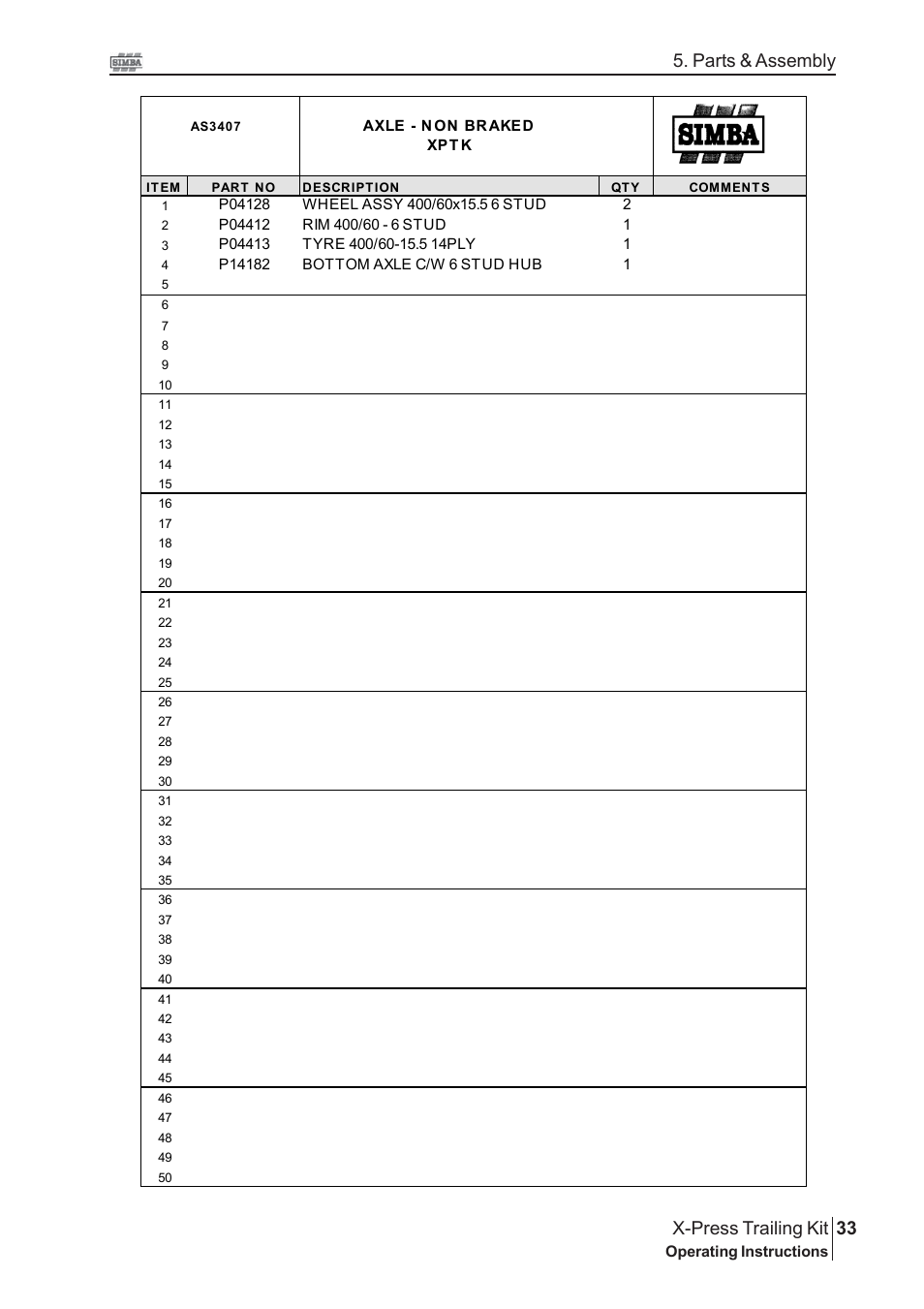 33 x-press trailing kit, Parts & assembly | Great Plains P16867 Serial No 18009156 User Manual | Page 33 / 46
