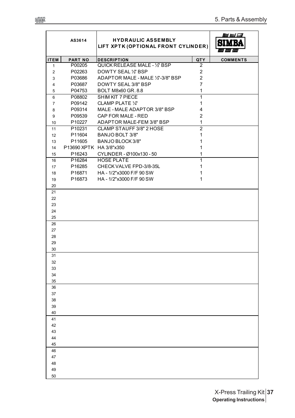 37 x-press trailing kit, Parts & assembly | Great Plains P16867 Serial No 18009156 User Manual | Page 37 / 46