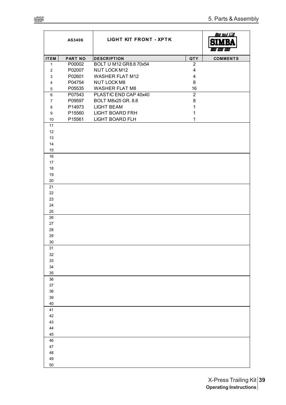 39 x-press trailing kit, Parts & assembly | Great Plains P16867 Serial No 18009156 User Manual | Page 39 / 46