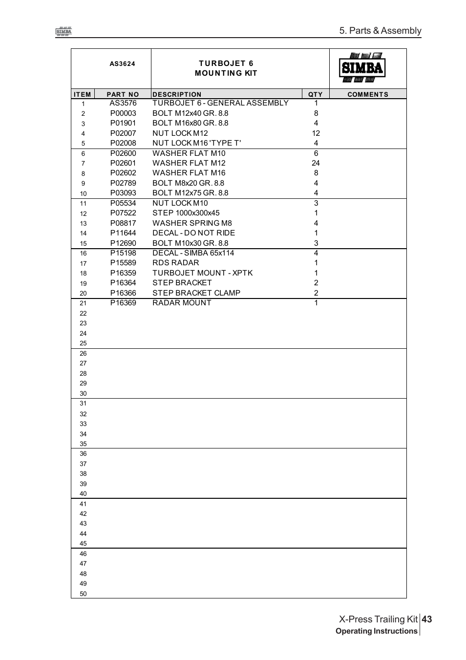 43 x-press trailing kit, Parts & assembly | Great Plains P16867 Serial No 18009156 User Manual | Page 43 / 46