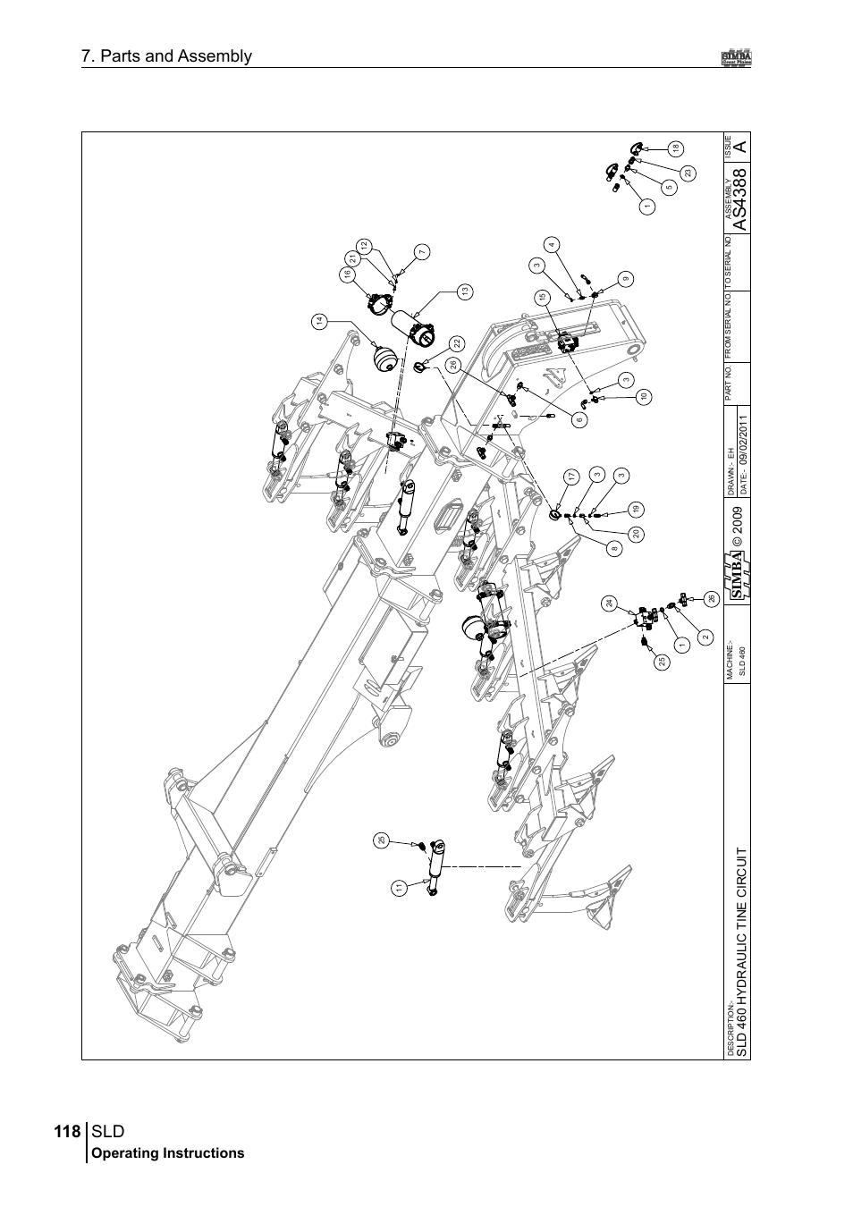 118 7. parts and assembly, As4 38 8, Operating instructions | Si m b a, Sld 4 60 h yd r au li c t in e c ir c u it | Great Plains P18432A Operator Manual User Manual | Page 118 / 130