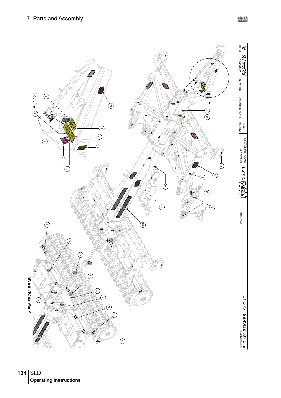 124 7. parts and assembly, As4 47 6, Operating instructions | Si m b a, Sld 4 60 s ti c k er l a yo u t, A( 1 :1 5 ) a | Great Plains P18432A Operator Manual User Manual | Page 124 / 130