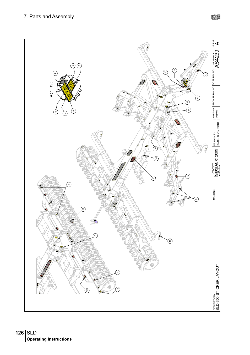 126 7. parts and assembly, Aas 42 39, Operating instructions | Si m b a, Sl d 6 00 s ti c ke r l ay o u t | Great Plains P18432A Operator Manual User Manual | Page 126 / 130