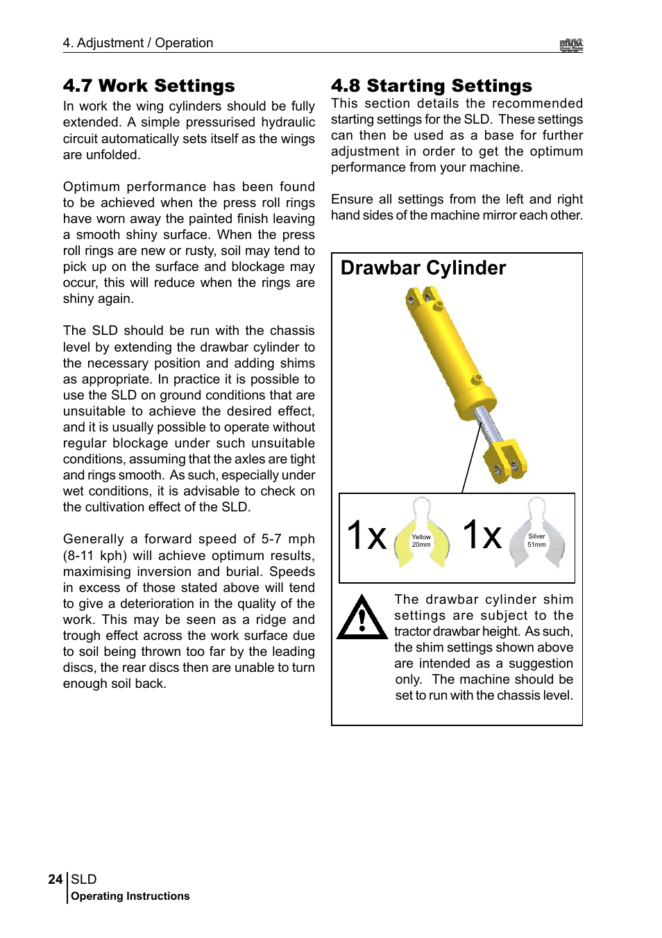 Drawbar cylinder, 8 starting settings, 7 work settings | Great Plains P18432A Operator Manual User Manual | Page 24 / 130