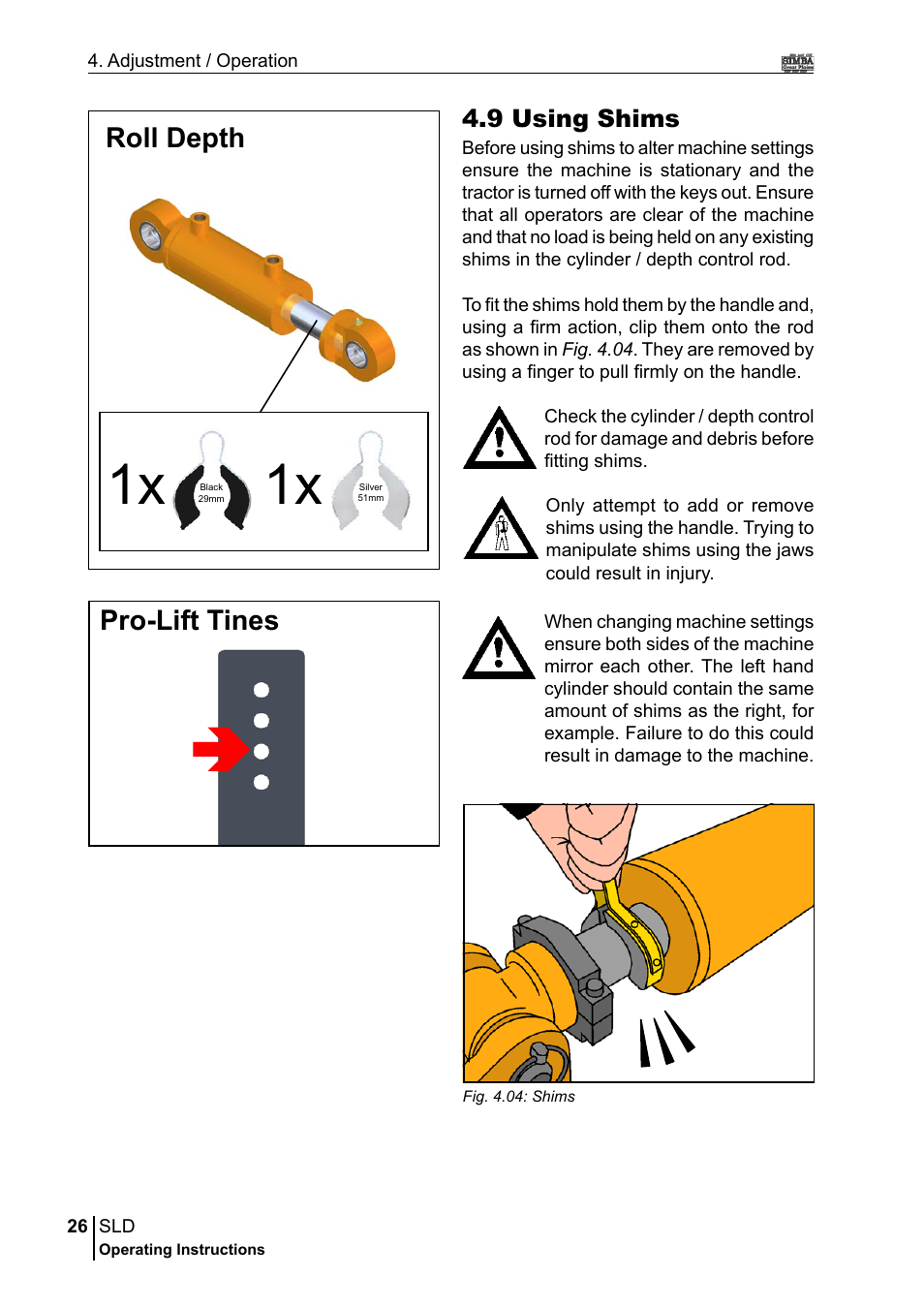 Roll depth pro-lift tines, 9 using shims | Great Plains P18432A Operator Manual User Manual | Page 26 / 130