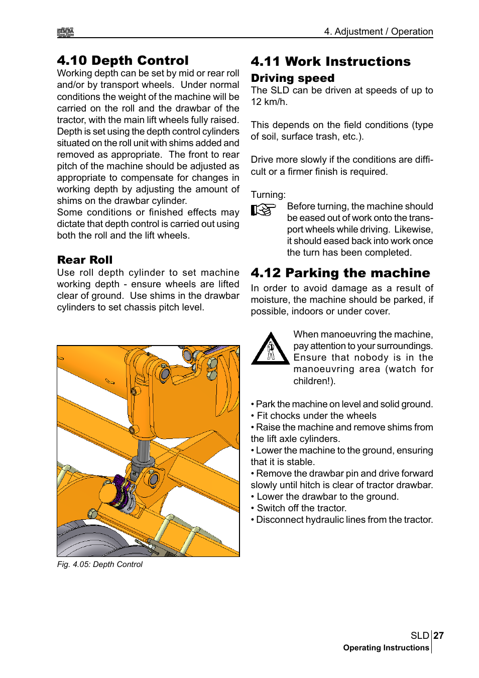 12 parking the machine, 10 depth control, 11 work instructions | Great Plains P18432A Operator Manual User Manual | Page 27 / 130