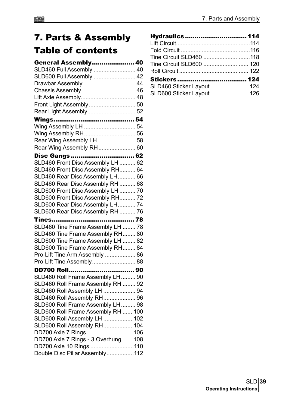 Parts & assembly table of contents | Great Plains P18432A Operator Manual User Manual | Page 39 / 130