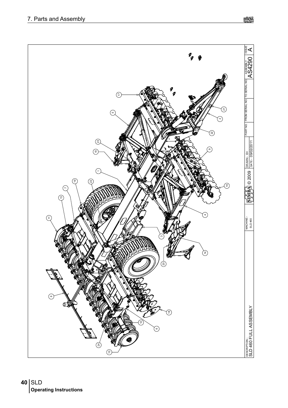 40 7. parts and assembly, As4 29 0, Operating instructions | Sim b a, Sld 4 60 f u ll a s se m b ly | Great Plains P18432A Operator Manual User Manual | Page 40 / 130