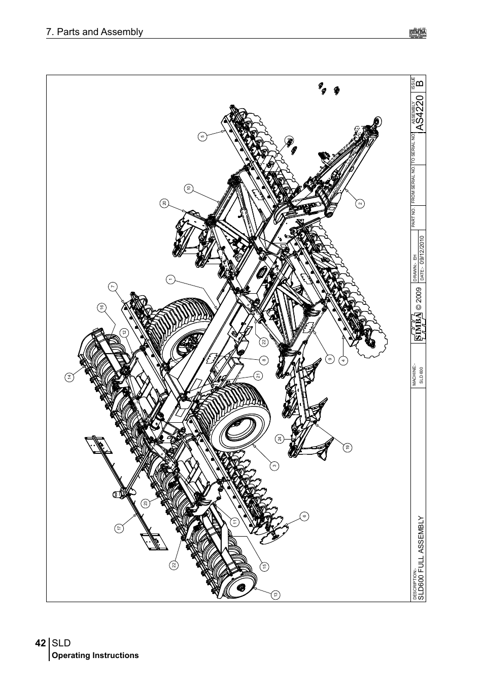 42 7. parts and assembly, Ba s4 22 0, Operating instructions | Si m b a, Sld 60 0 fu ll a ss em b ly | Great Plains P18432A Operator Manual User Manual | Page 42 / 130