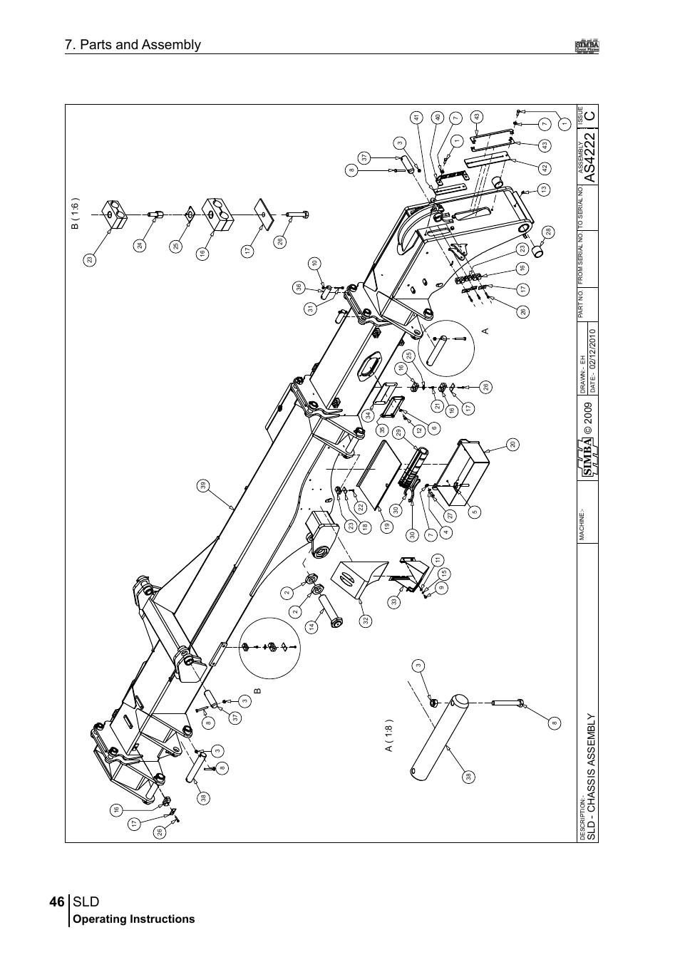46 7. parts and assembly, Ca s4 22 2, Operating instructions | Si m b a, A( 1 :8 ) b ( 1 :6 ) | Great Plains P18432A Operator Manual User Manual | Page 46 / 130