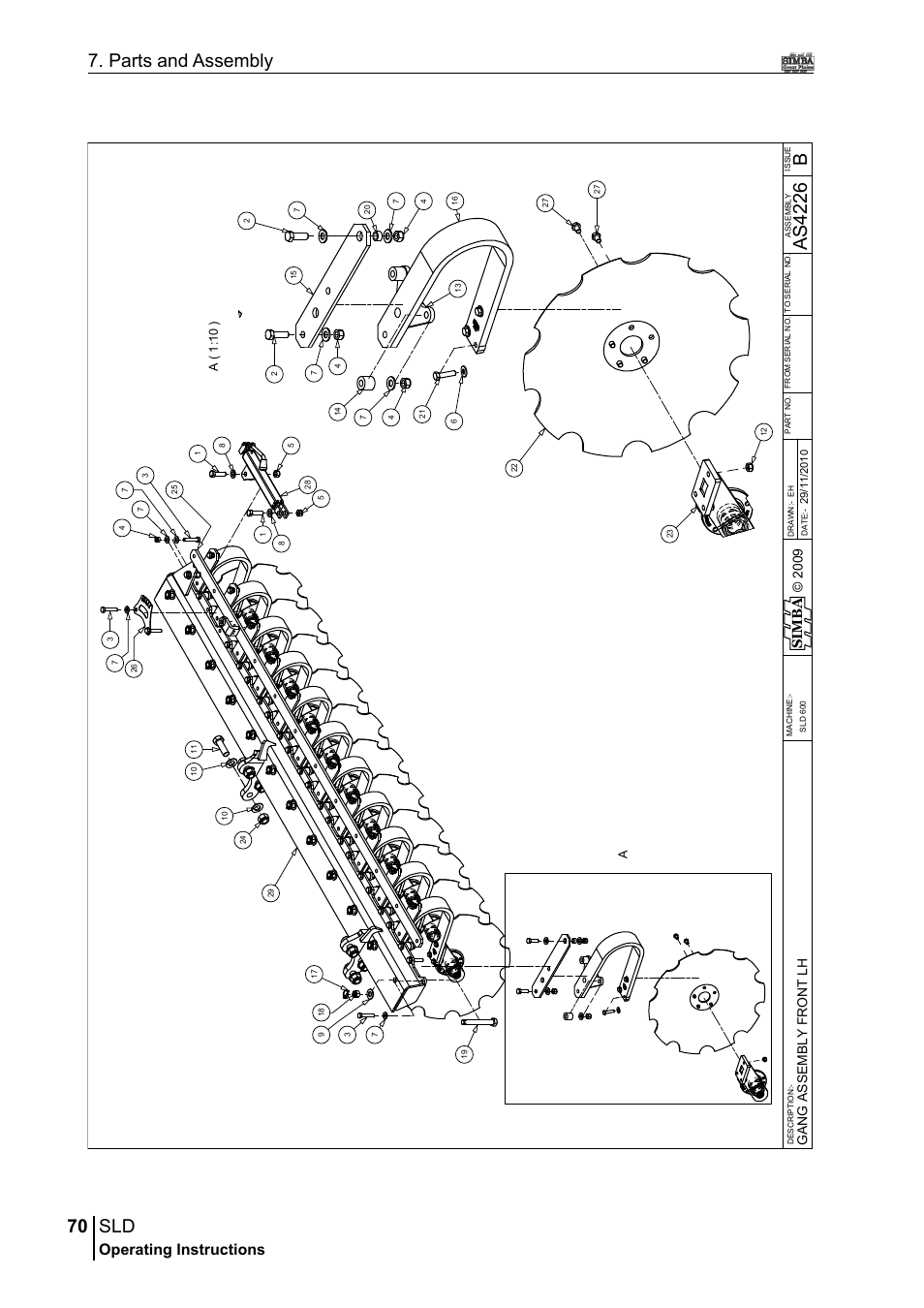 70 7. parts and assembly, Ba s4 22 6, Operating instructions | Sim b a, A( 1 :1 0 ) a | Great Plains P18432A Operator Manual User Manual | Page 70 / 130