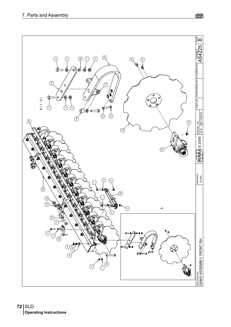 72 7. parts and assembly, Ba s4 22 5, Operating instructions | Sim b a, A( 1 : 9 ) a | Great Plains P18432A Operator Manual User Manual | Page 72 / 130