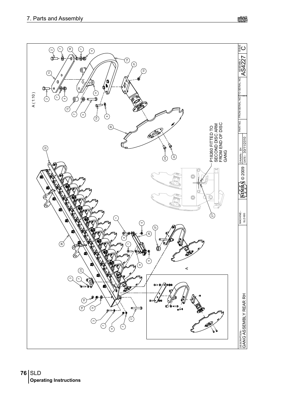 76 7. parts and assembly, Ca s4 22 7, Operating instructions | Si m b a, A( 1 :1 0 ) a | Great Plains P18432A Operator Manual User Manual | Page 76 / 130