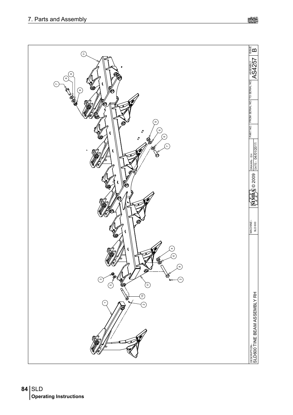 84 7. parts and assembly, Ba s4 25 7, Operating instructions | Si m b a | Great Plains P18432A Operator Manual User Manual | Page 84 / 130