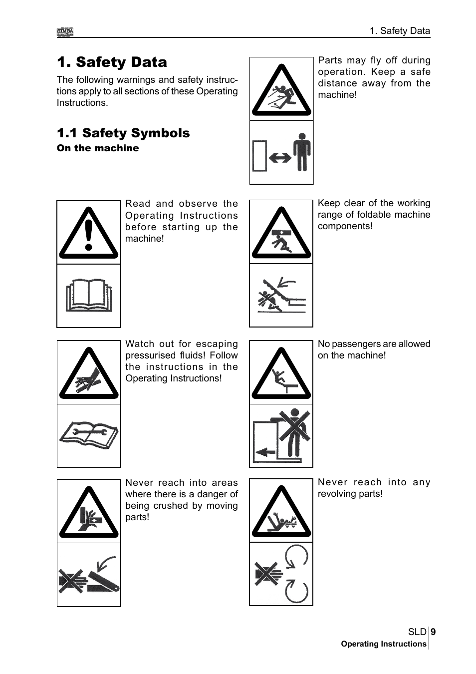 Safety data, 1 safety symbols | Great Plains P18432A Operator Manual User Manual | Page 9 / 130