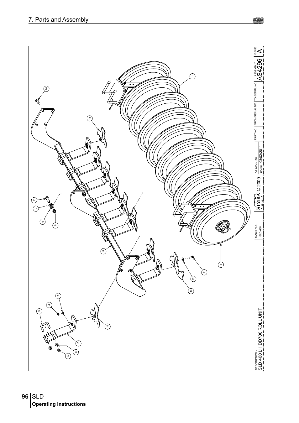 96 7. parts and assembly, As4 29 6, Operating instructions | Si m b a | Great Plains P18432A Operator Manual User Manual | Page 96 / 130