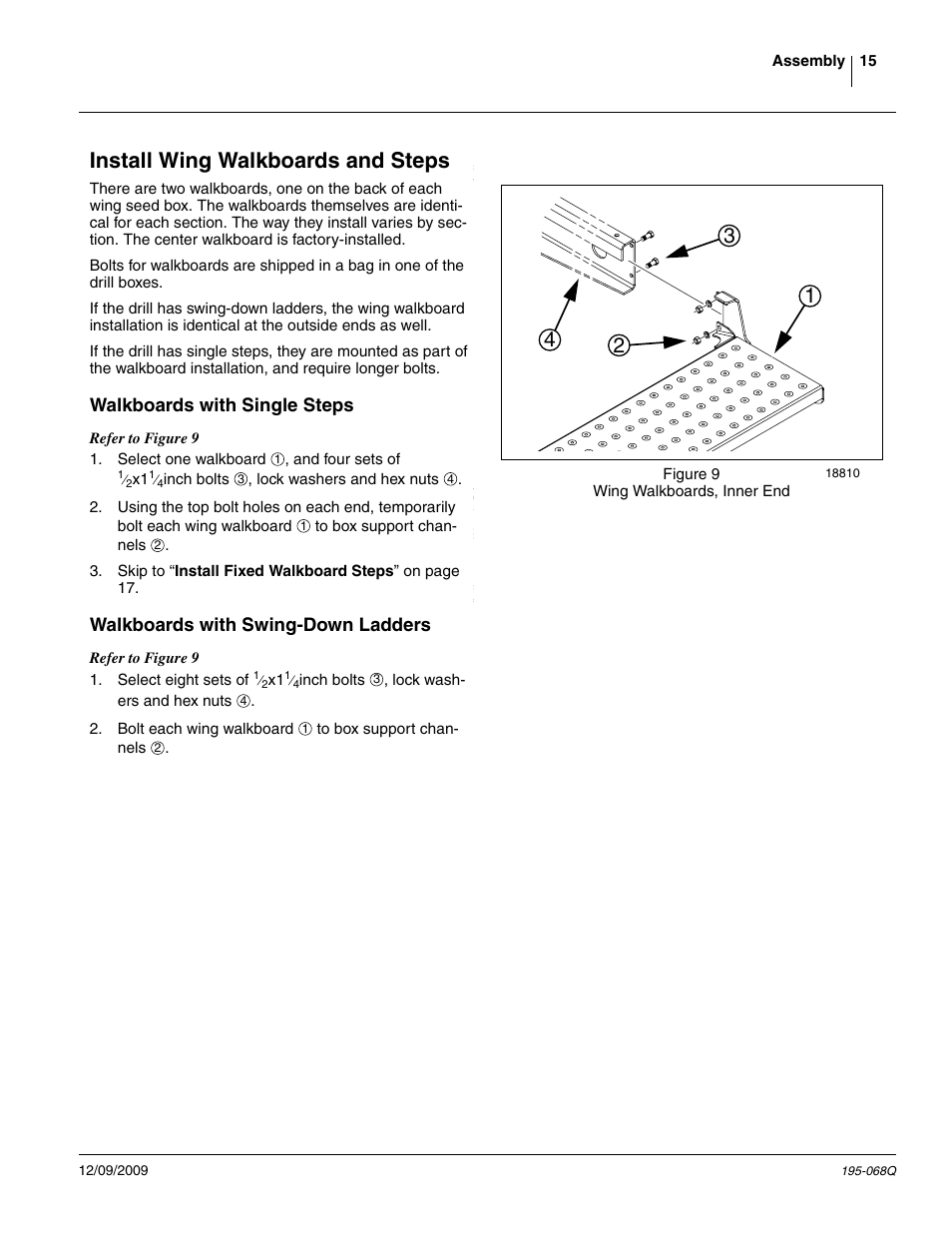 Install wing walkboards and steps, Walkboards with single steps, Walkboards with swing-down ladders | Great Plains 3S-3000HDF Predelivery Manual User Manual | Page 17 / 48