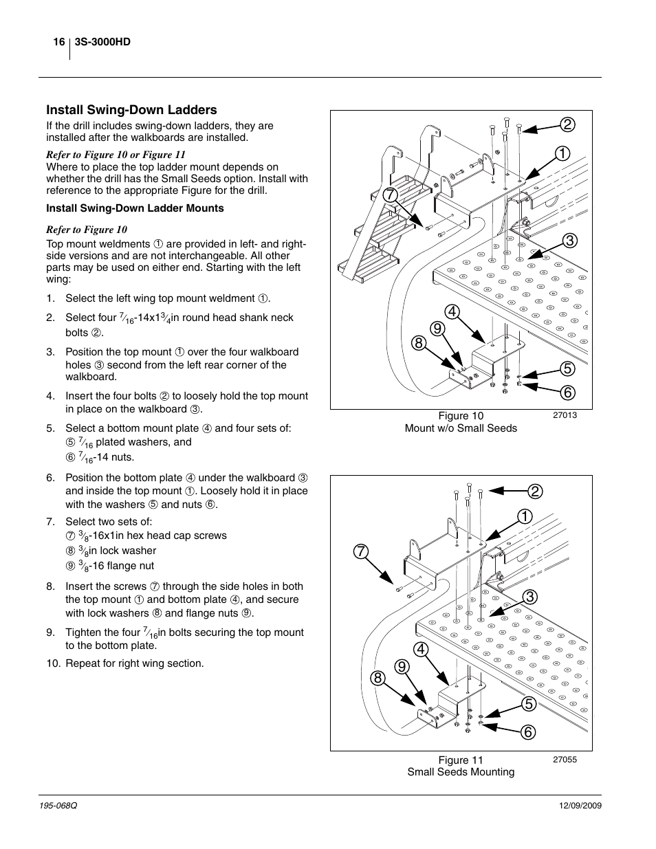 Install swing-down ladders, Install swing-down ladder mounts | Great Plains 3S-3000HDF Predelivery Manual User Manual | Page 18 / 48