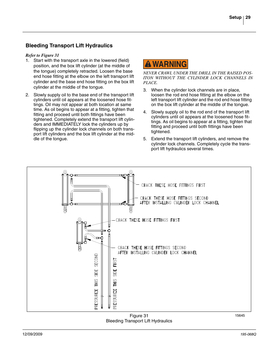 Bleeding transport lift hydraulics | Great Plains 3S-3000HDF Predelivery Manual User Manual | Page 31 / 48