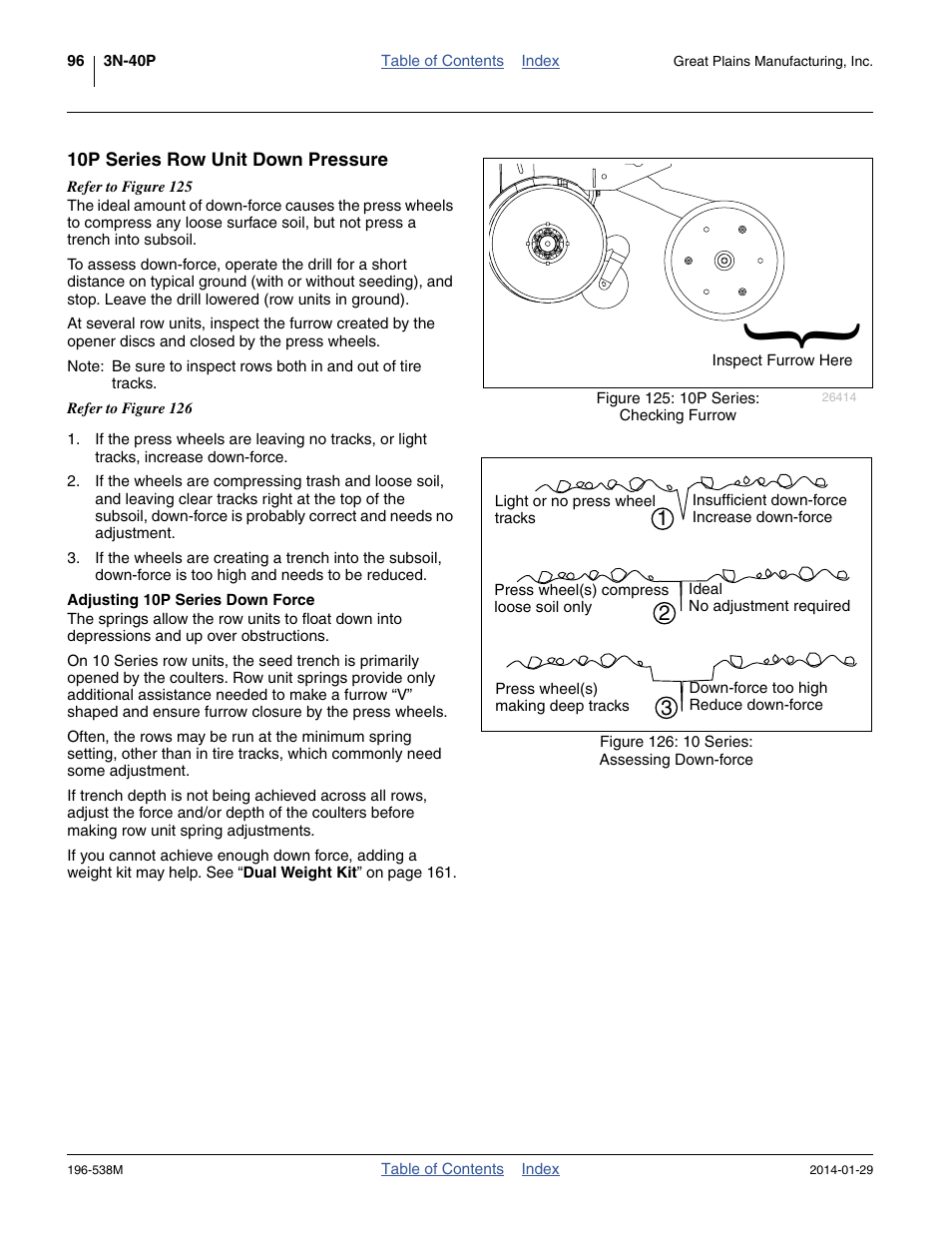 10p series row unit down pressure, Adjusting 10p series down force | Great Plains 3N-4025P Operator Manual User Manual | Page 100 / 194
