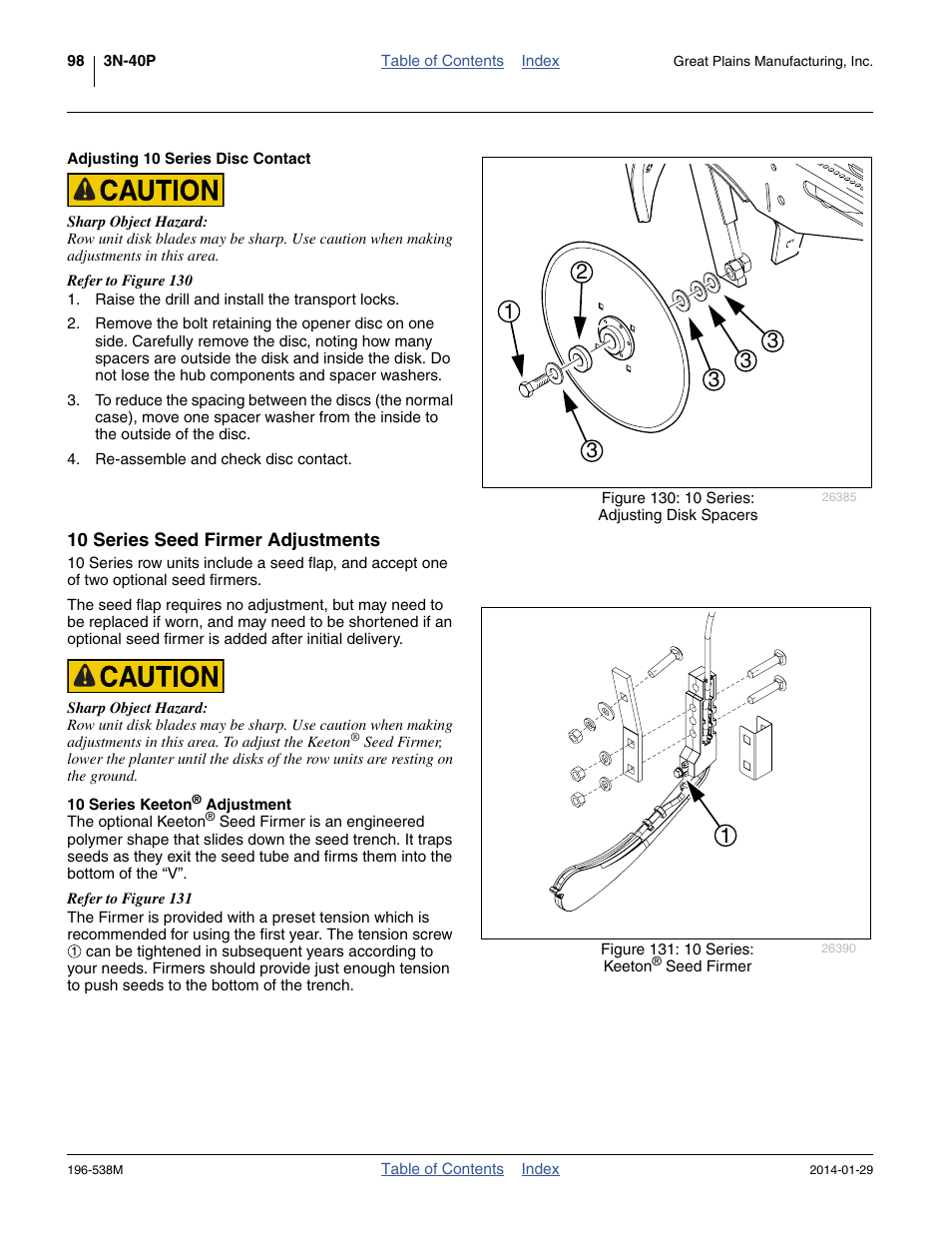 Adjusting 10 series disc contact, 10 series seed firmer adjustments, 10 series keeton® adjustment | See “ 10 series keeton | Great Plains 3N-4025P Operator Manual User Manual | Page 102 / 194