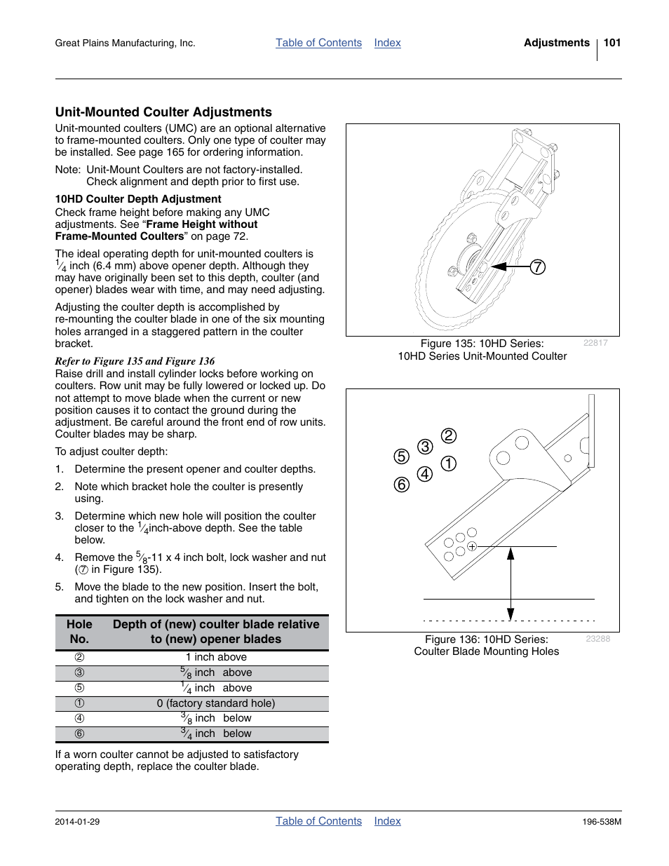 Unit-mounted coulter adjustments, 10hd coulter depth adjustment | Great Plains 3N-4025P Operator Manual User Manual | Page 105 / 194