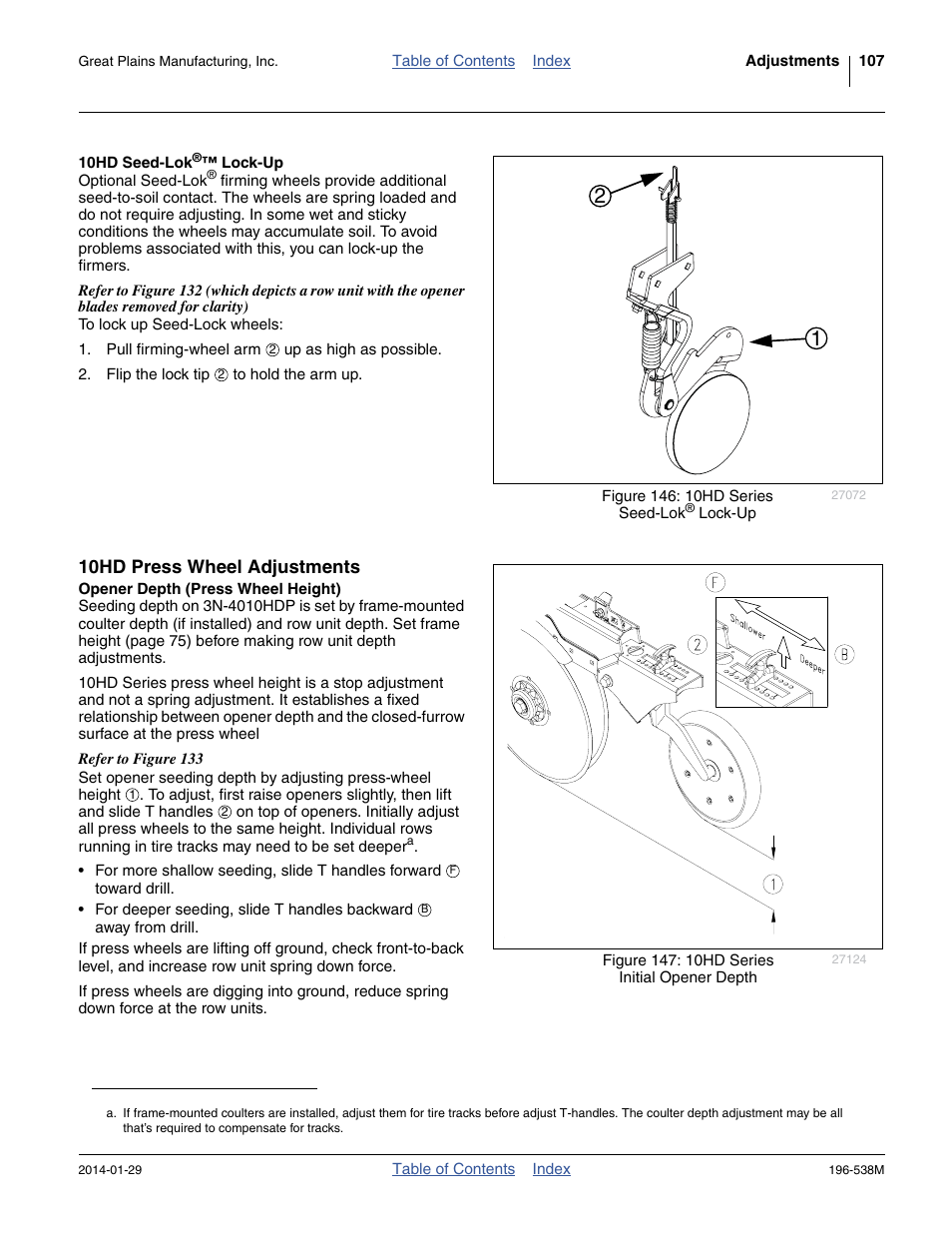 10hd seed-lok®™ lock-up, 10hd press wheel adjustments, Opener depth (press wheel height) | Es seed-soil contact. see “ 10hd seed-lok | Great Plains 3N-4025P Operator Manual User Manual | Page 111 / 194